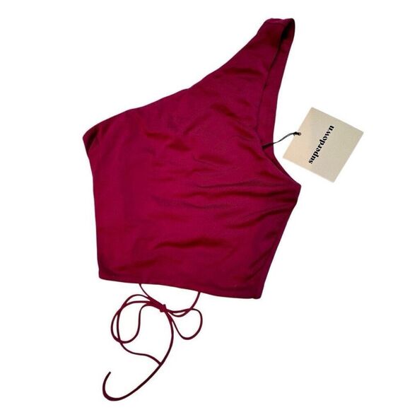 Superdown Olivia Lace Up Top in Merlot XXS One Shoulder Lace Up - Picture 4 of 7